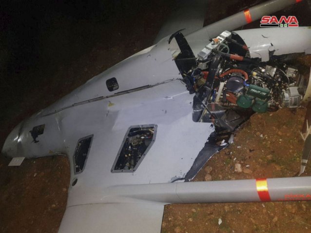 A Turkish Air Force Bayraktar TB2 that was reportedly shot down in Idlib province. (Syrian Arab News Agency)