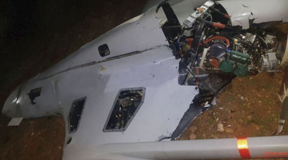 A Turkish Air Force Bayraktar TB2 that was reportedly shot down in Idlib province.