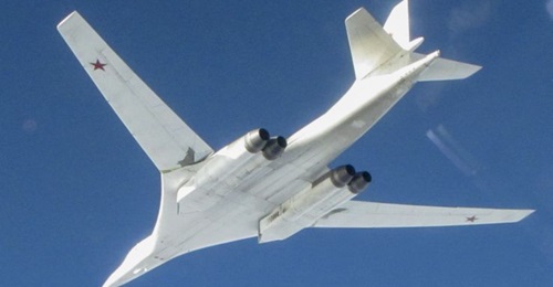 A Tu-160 bomber taken from a UK RAF Eurofighter Typhoon during a spate of long-range Russian air activity over recent days.