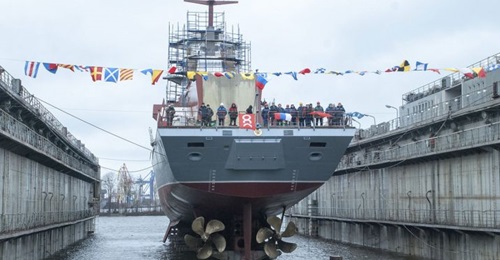 during its launch at Severnaya Shipyard on 12 March.