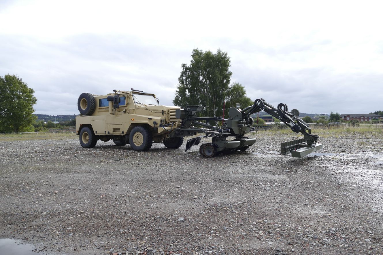 Pearson Engineering’s RP&C multi-tool system attached to the front of the Tempest MRAP. (Pearson Engineering)