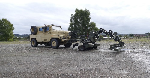 Pearson Engineering's RP&C multi-tool system attached to the front of the Tempest MRAP.