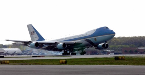 The landing of a VC-25A (undated image). The US Air Force began modifying the first of two Boeing 747-8 commercial aircraft that will soon become VC-25Bs and be known as Air Force One when the US president is on board.