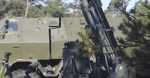 An STK Land Systems 120 mm Super Rapid Advanced Mortar System MK II fitted with the MVR-700 doppler radar for trials in Slovakia.
