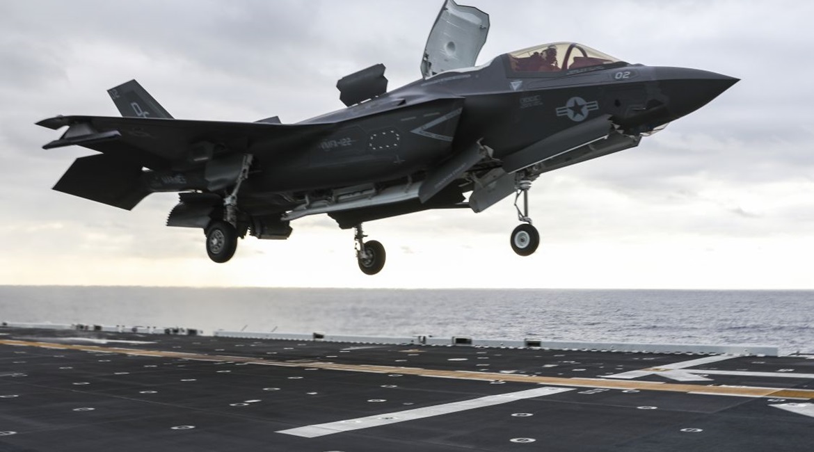 An F-35B assigned to Marine Fighter Attack Squadron (VMFA) 122 prepares to land on the flight deck of the amphibious assault ship USS Makin Island (LHD 8) on 10 February 2020. The Pentagon and Lockheed Martin have narrowed down their remaining open SDD...