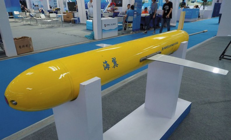 A full-sized Haiyi underwater glider displayed at an ocean science and technology in Qingdao. (Janes/Kelvin Wong)