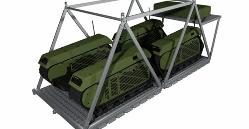 Conceptual illustration of the ATAX airdrop system with two THeMIS unmanned ground vehicles.