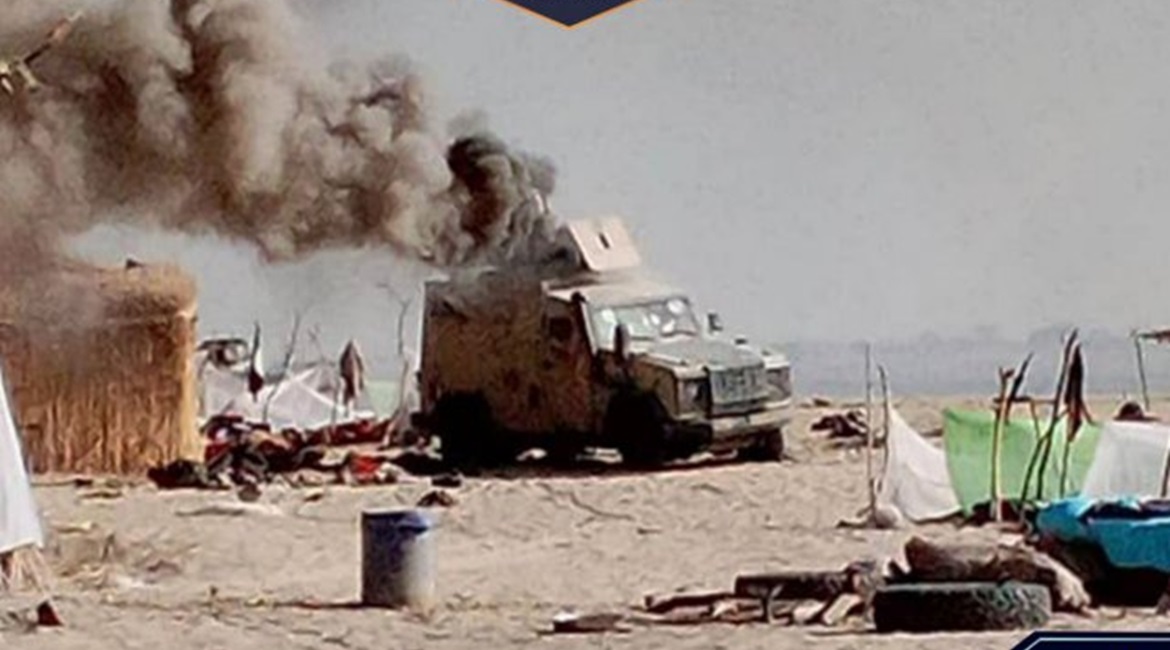A screenshot taken in the aftermath of the attack on a military camp in Boma in the Lake Chad region of Chad on 23 March, released by the dissident Wilayat Gharb Afriqiyya faction led by Abubakar Shekau.