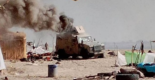 A screenshot taken in the aftermath of the attack on a military camp in Boma in the Lake Chad region of Chad on 23 March, released by the dissident Wilayat Gharb Afriqiyya faction led by Abubakar Shekau.