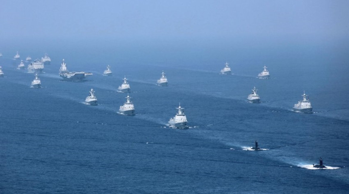 Some of almost 50 ships assembled for a PLAN fleet review held in April 2018.