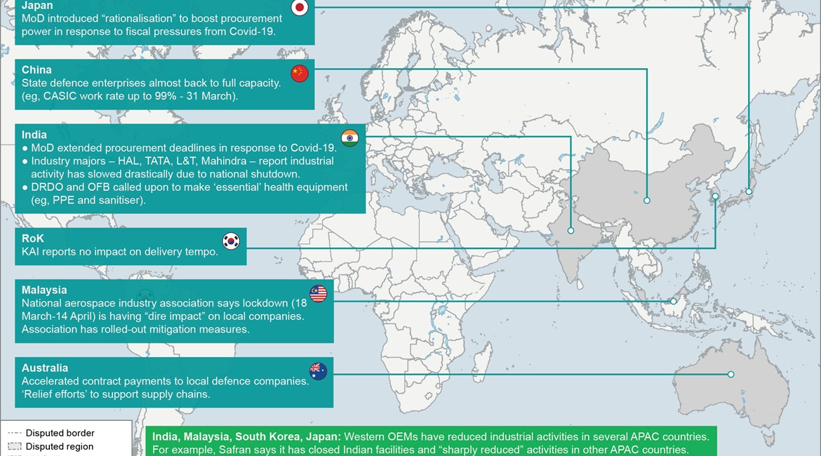 Defence industrial bases across most of the Asia-Pacific region have been affected by Covid-19 and resultant government lockdowns.