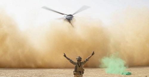 An NH90 helicopter lands to pick up soldiers during Operation 'Monclar' that French and Malian forces carried out in Mali's Liptako region from 3-23 March.