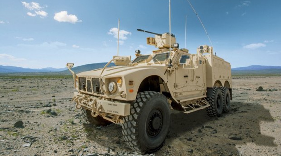 Oshkosh's 6×6 variant of its Mine-Resistant Ambush-Protected All-Terrain Variant (M-ATV). The US House Armed Services Committee chairman wants the Pentagon's innovative technology production qualities to be used to scale up responses to Covid-19.