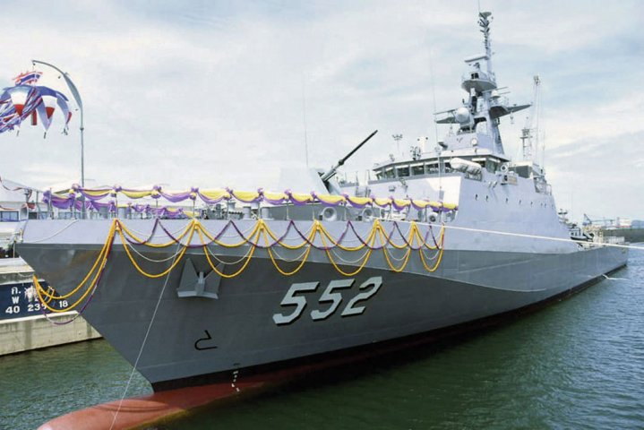 Thailand is reviewing defence procurement plans with a view to possible postponements in response to the impact of Covid-19. These procurements are likely to include additional Krabi-class OPVs (the second of which is pictured above at its ceremonial launch in August 2019). (Royal Thai Navy)