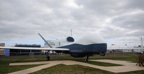 A mockup of the Northrop Grumman MQ-4C Triton UAV in RAAF colours at Avalon 2015. Australia plans to field six such vehicles by 2025.
