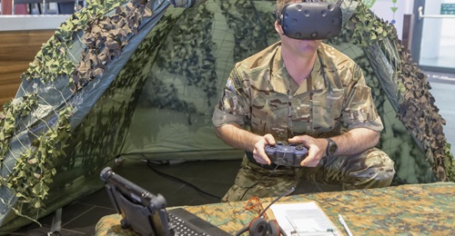 The OP module in D3A Defence's mortar training simulator showing an MFC with a head mounted display and using virtual target detection and acquisition equipment.