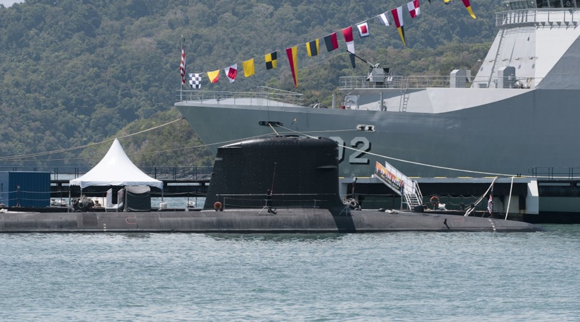 RMN submarine KD 
        
         at the LIMA defence exhibition in Malaysia in 2017. The boat has returned to service following an 18 month-long in-country refit programme.