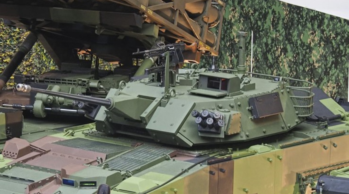 The CM-34 IFV's protected turret seen here armed with a 30 mm Mk44 Bushmaster II cannon.