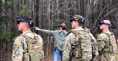 US Army soldiers using their IVAS HUD, based on the Microsoft HoloLens, during a previous test event. The IVAS soldier touchpoint 3 has been delayed until the October-November timeframe.