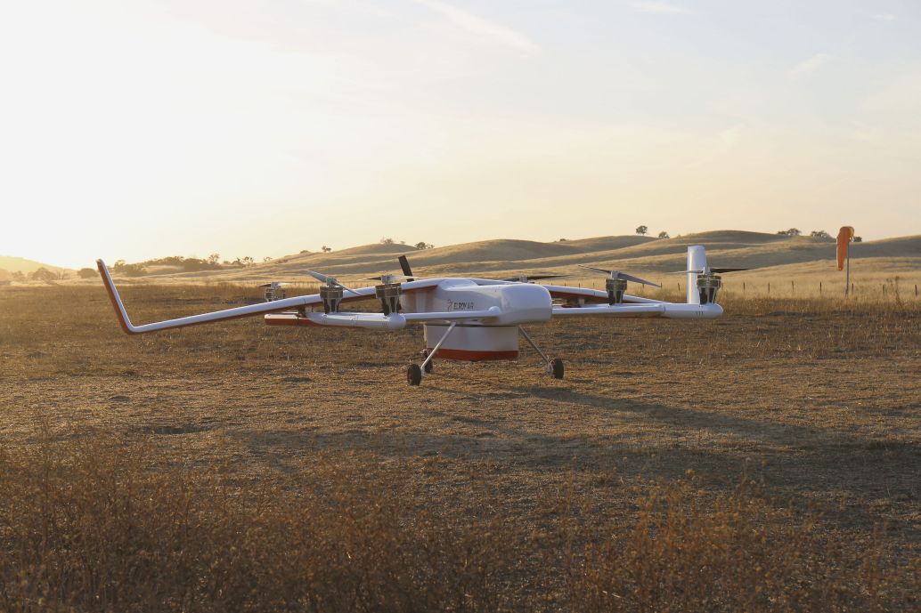 Elroy Air's Chaparral electric quadcopter had its first flight as had a first flight as a 544 kg prototype in August, performing vertical take-off and landing. (Elroy Air)
