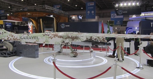 The Karayel UAV on display at the 2019 Dubai Airshow.