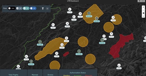 This is a common operational picture including the total number of aircraft within a given airspace using AirMap's autonomous aircraft digital airspace management system. AirMap is offering this system for the USAF's Agility Prime eVTOL procurement as ...