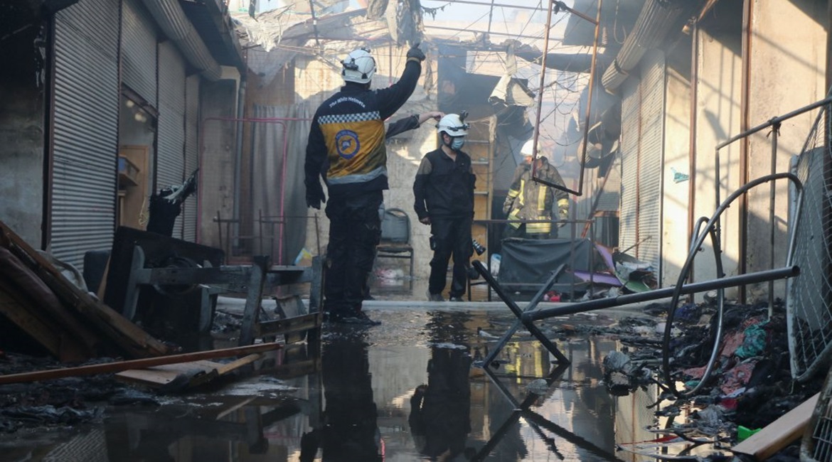 The market in Afrin in Syria's Aleppo governorate, in the aftermath of a vehicle-borne improvised explosive device (VBIED) attack on 28 April 2020.