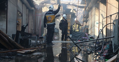 The market in Afrin in Syria's Aleppo governorate, in the aftermath of a vehicle-borne improvised explosive device (VBIED) attack on 28 April 2020.