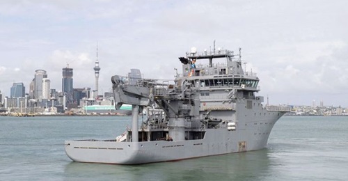 HMNZS 
        
         , the RNZN's new hydrographic survey and dive-support vessel that will soon be ready for operational taskings.