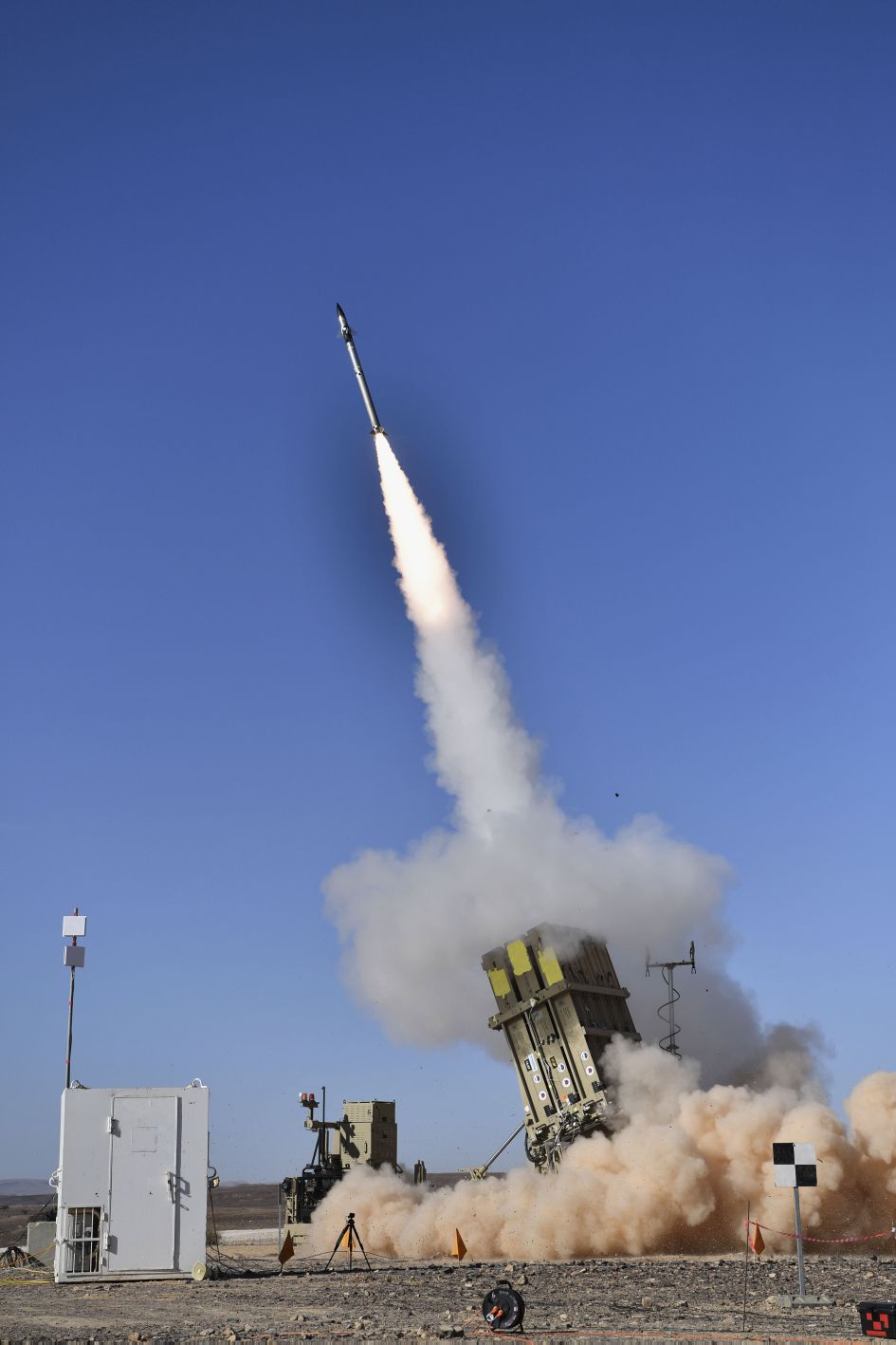 A Tamir missile being fired from an Iron Dome launcher during the recent tests. The US Army has said that it has various concerns with fielding the system or parts of the system but lawmakers have questions. (Israeli Ministry of Defense)