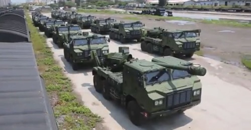 A screengrab from a CCTV 7 report shows at least 14 PLC-181 SPHs in service with a PLA artillery brigade in the Eastern Theatre Command.