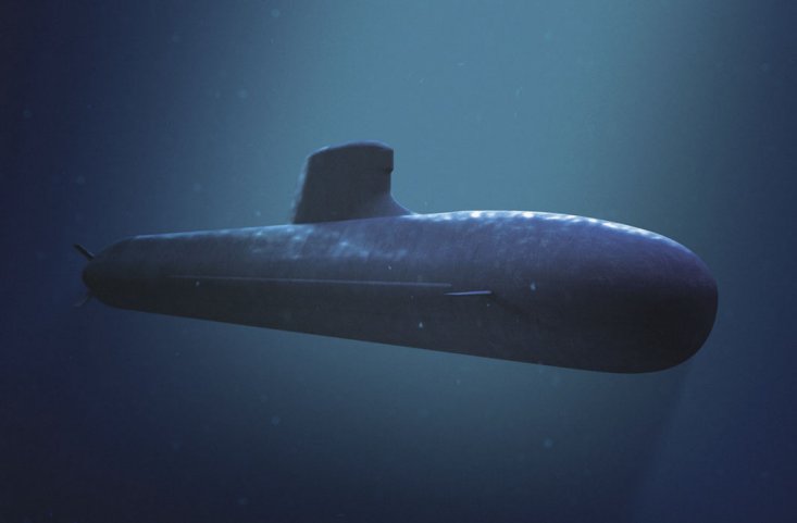 An artist’s impression showing one of the Royal Australian Navy’s future Attack-class submarines. 