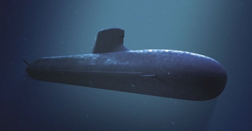 An artist's impression showing one of the Royal Australian Navy's future Attack-class submarines.