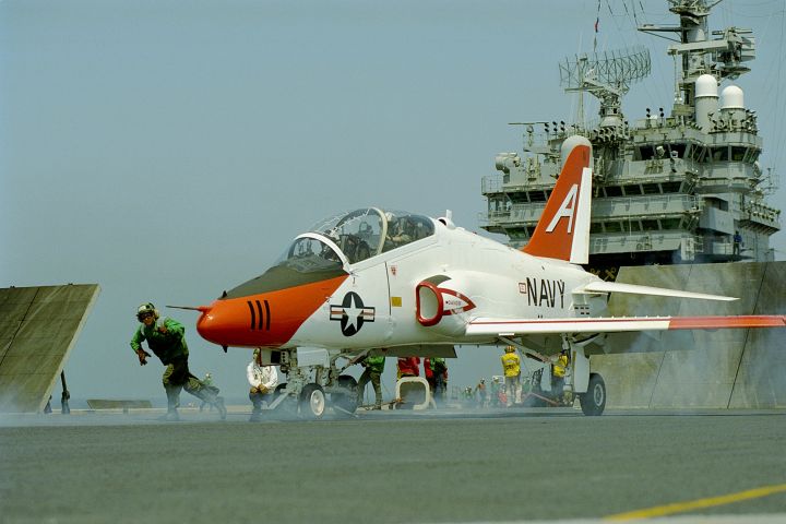 The US Navy currently conducts all elements of carrier-based pilot training using the Boeing T-45C Goshawk (pictured). An RFI for a land-based aircraft to conduct those elements of carrier training that do not include arrested landings or catapult-assisted take-offs has been issued, as it perhaps looks to divide its future carrier training requirements between different aircraft types.