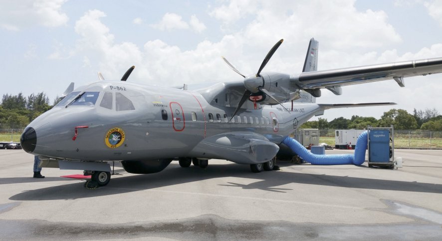 An Indonesian Navy CN-235-220 maritime patrol aircraft on display while in Singapore.