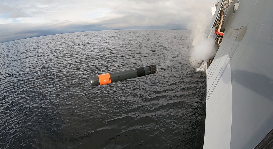 
        TS47 pictured being launched from HMS 
        Karlstad
        . 
      