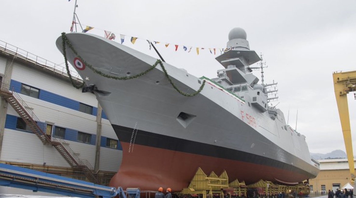 is seen during its launch at Fincantieri's Riva Trigoso yard on 25 January.