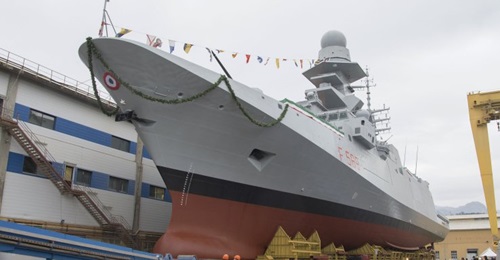 is seen during its launch at Fincantieri's Riva Trigoso yard on 25 January.