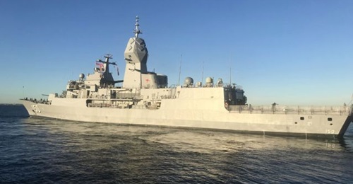 HMAS 
        
         (seen here post upgrade) is the second of eight RAN frigates of the class to have completed the AMCAP programme.