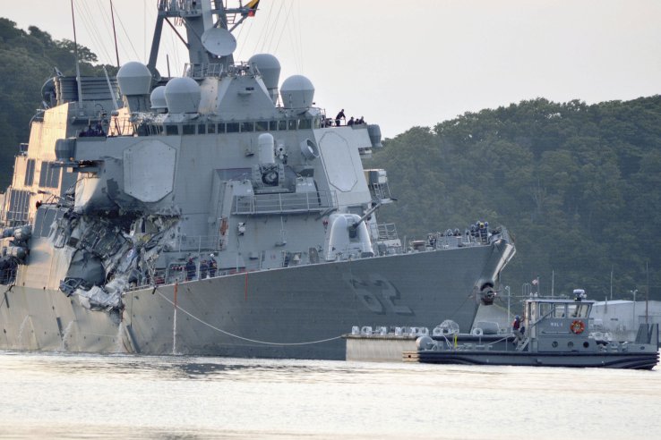Guided missile destroyer USS
Fitzgerald
(DDG 62) suffered heavy damage in a 2017 collision with a merchant vessel. It has now been repaired and modernised.
(US Navy)