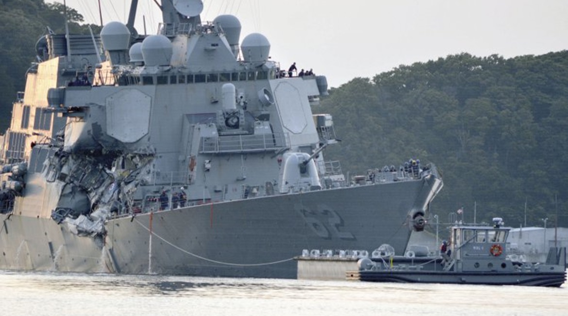 Guided missile destroyer USS 
        
         (DDG 62) suffered heavy damage in a 2017 collision with a merchant vessel. It has now been repaired and modernised.