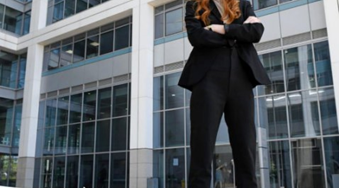 Neta Blum, the head of the Israeli MoD's Flight Technologies Department, standing next to the SkysPrinter.