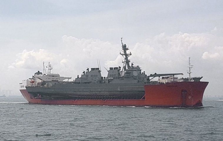 Arleigh Burke-class guided-missile destroyer USS
John S McCain
(DDG 56) left Singapore on the heavy-lift ship MV Treasure in October 2017 to be transported for repairs. The ship and crew achieved Basic Phase Certification on 2 June 2020.
(US Navy)