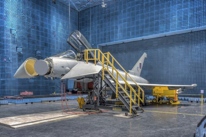 A Eurofighter with a Captor-E radar displayed in the open nose. Hensoldt will now lead an effort to upgrade the current Radar 0 into the Radar 1 for the German and Spanish air forces. (Hensoldt)