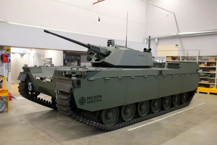 Milrem Robotics has integrated the Cockerill Protected Weapons Station Generation II to its Type-X robotic combat vehicle.  (Milrem Robotics)