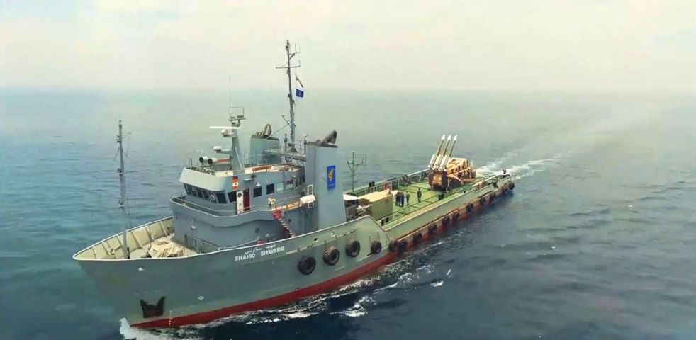 A video still showing the 3 Khordad system on the afterdeck of
Shahid Siyavashi
.
(Fars News Agency)