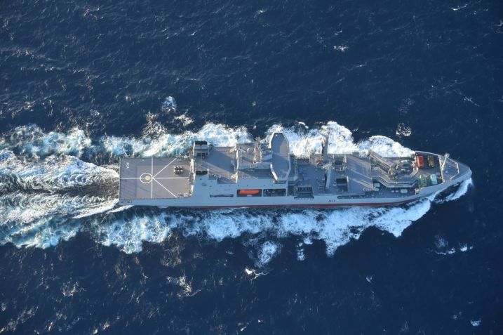 Aotearoa, seen here on its journey from South Korea to New Zealand, is expected to sail into Auckland Harbour on 26 June, according to the RNZN.  (New Zealand Defence Force )