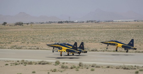 The three Kowsars take off together at HESA's Esfahan facility.