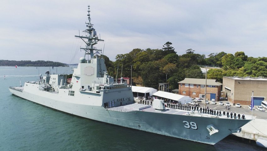 The RAN commissioned its first Hobart-class guided missile destroyer in 2017. The ship’s Aegis combat system has since been upgraded by Lockheed Martin.  (Commonwealth of Australia)