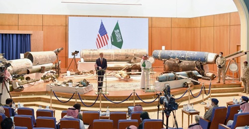 US Special Representative for Iran Brian Hook (left) and Saudi Minister of State for Foreign Affairs Abdel al-Jubeir hold a press conference in Riyadh on 29 June. The 106 mm recoilless rifle rounds that may have been supplied to AQAP and the MANPADS re...